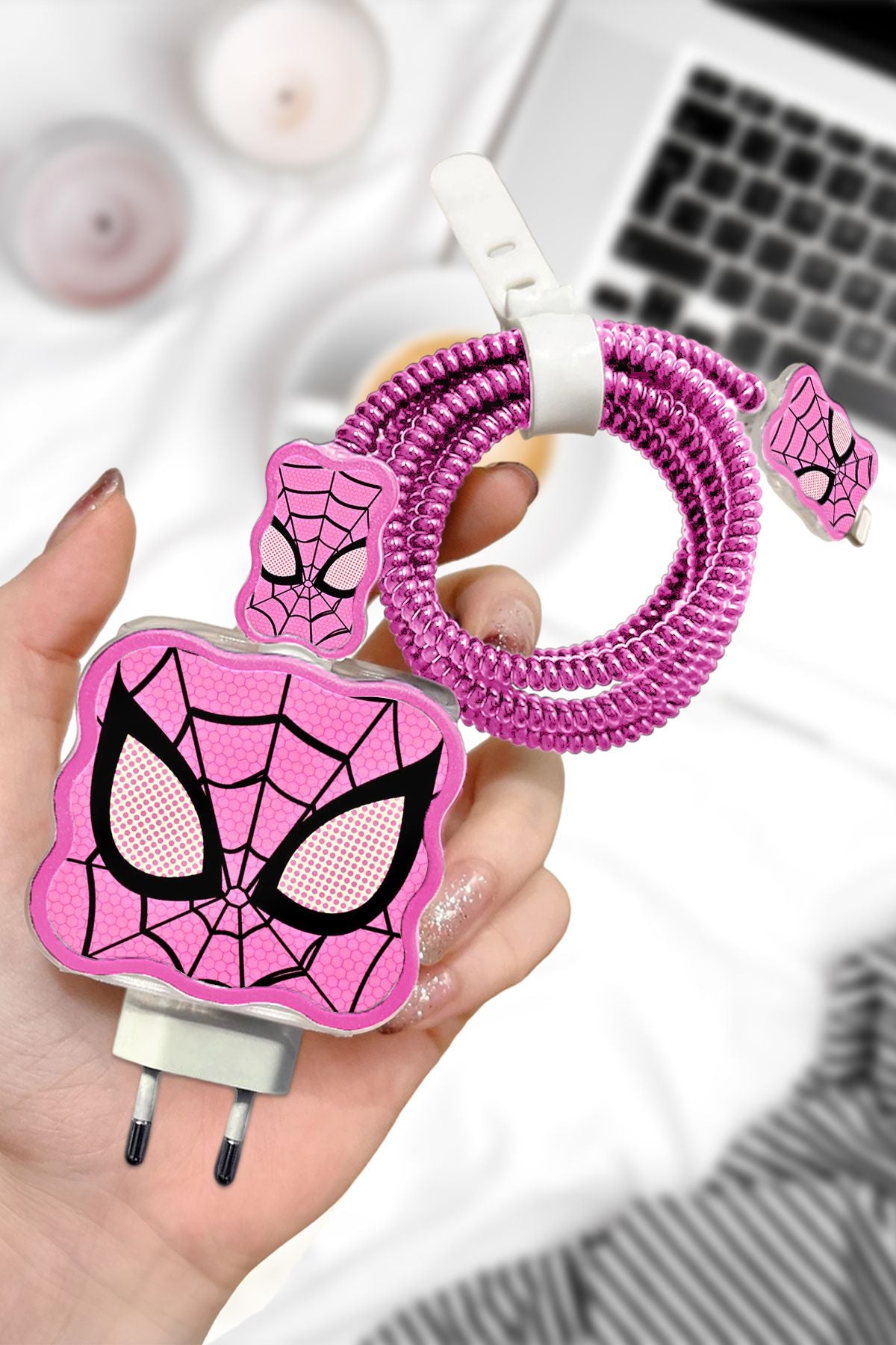 Iphone 20W Uyumlu Spider Girl Şarj Koruyucu Kılıfı Seti