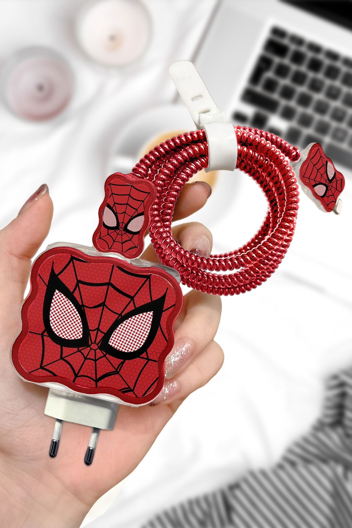 Iphone 20W Uyumlu Spiderman Şarj Koruyucu Kılıfı Seti