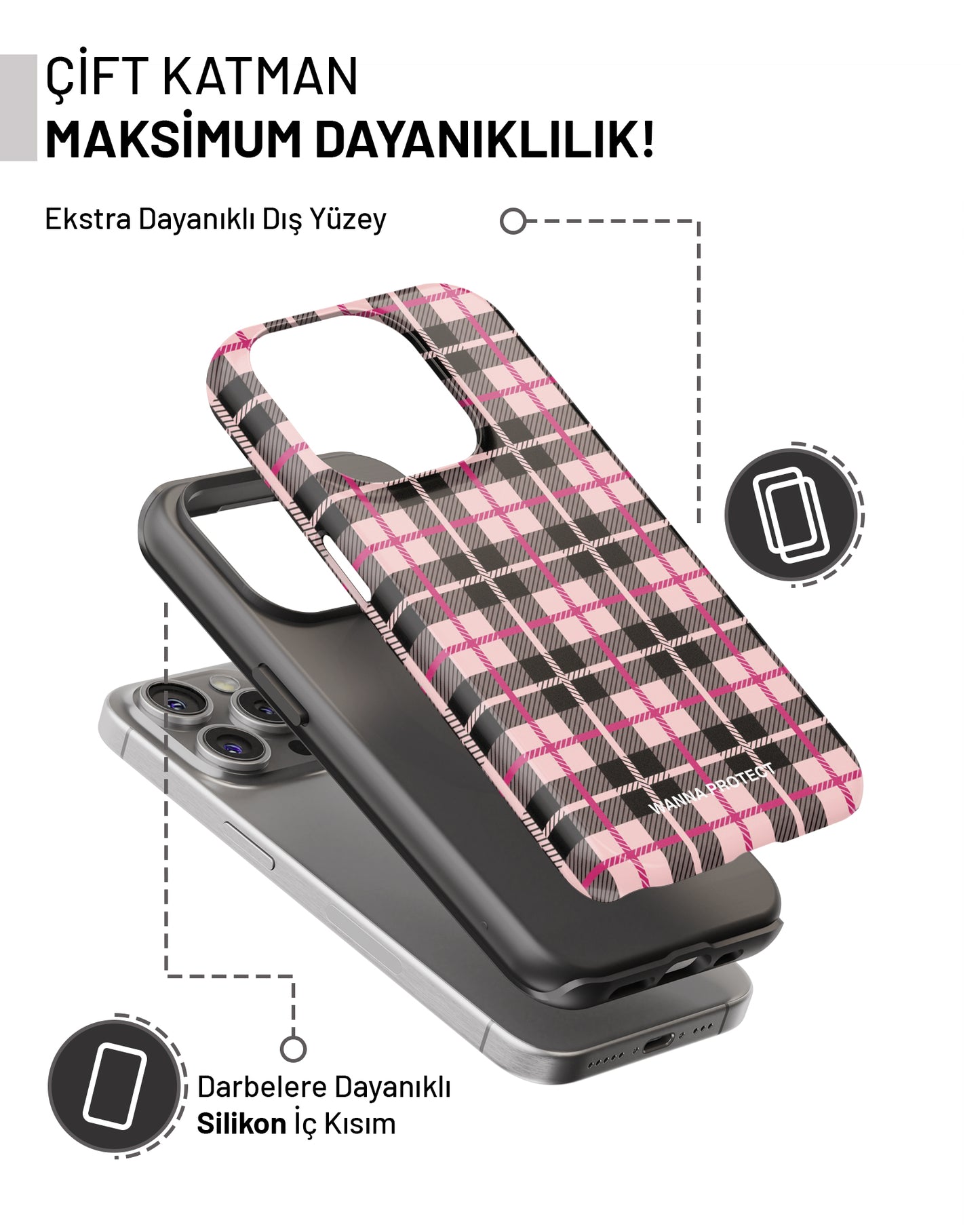 "Black Pink Ekose" PROTECT Telefon Kılıfı