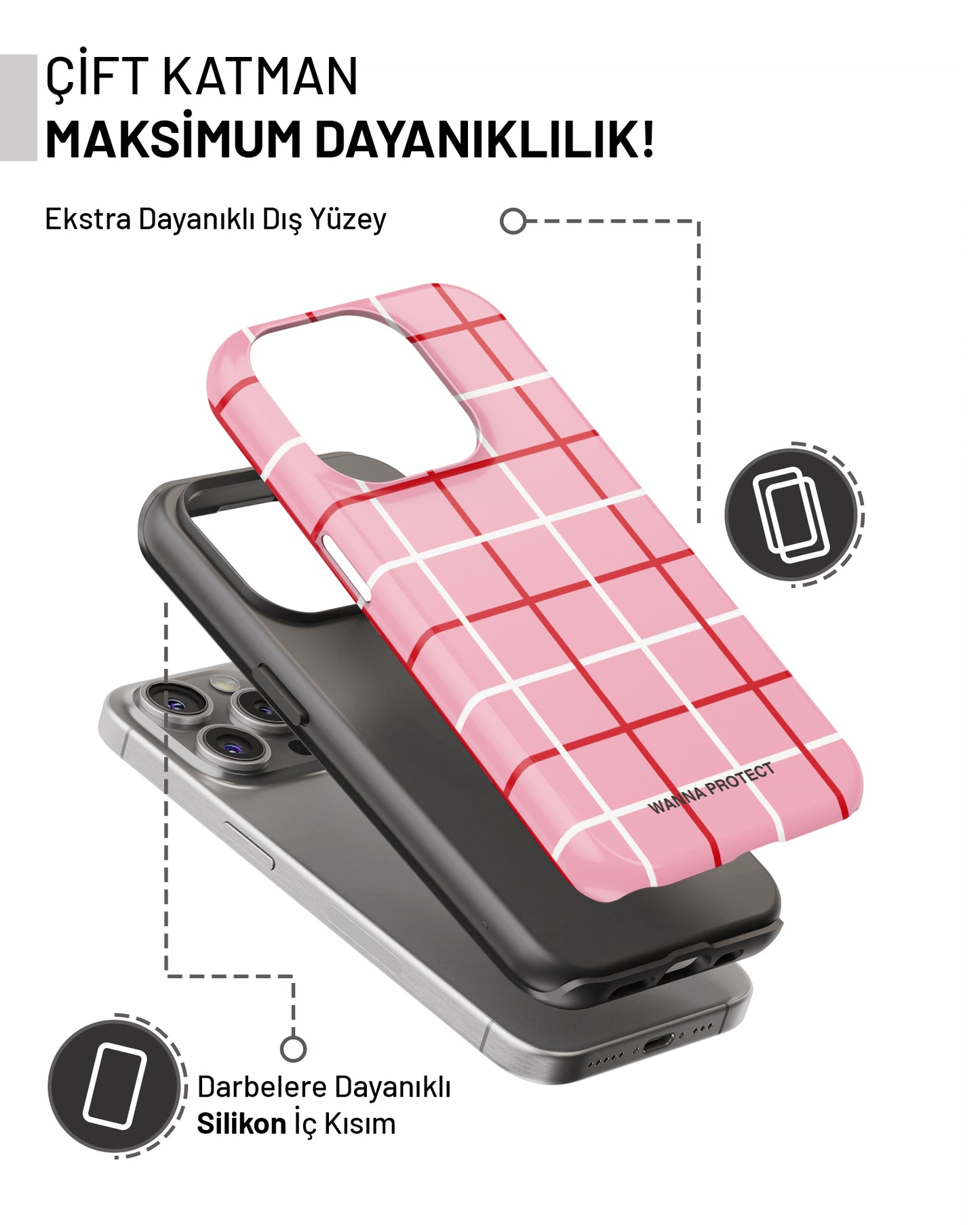 "Pembe Ekose" PROTECT Telefon Kılıfı