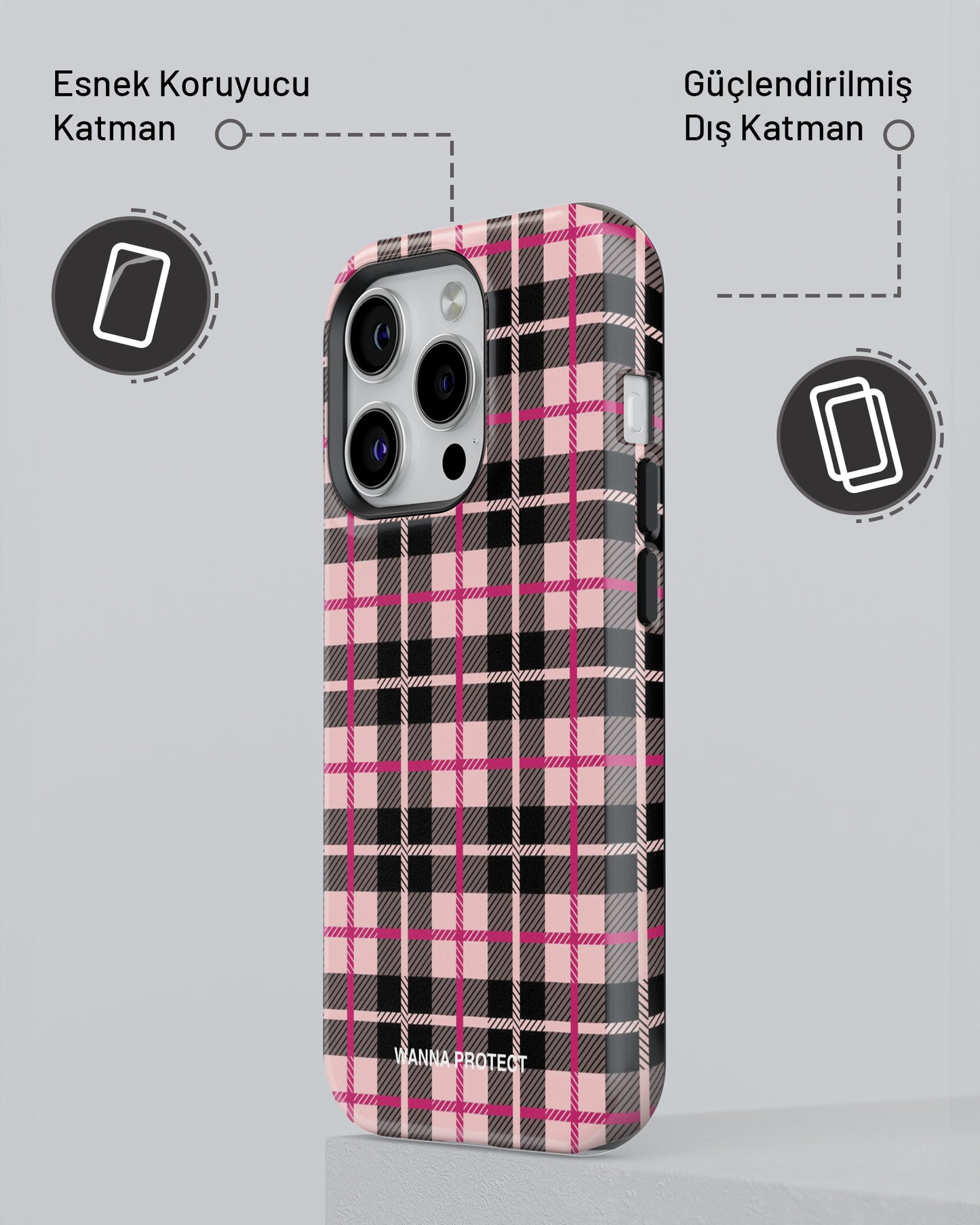 "Black Pink Ekose" PROTECT Telefon Kılıfı