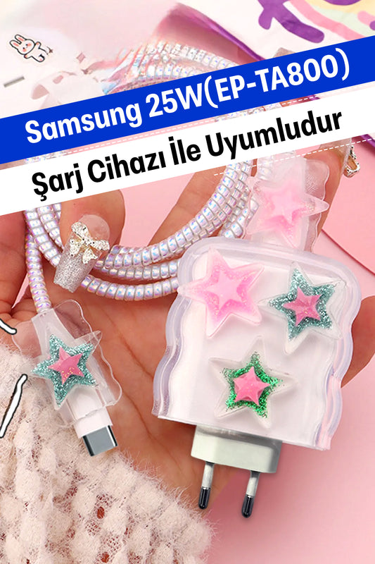 Samsung 25W (EP-TA800) Uyumlu Şarj Koruyucu Seti Yıldızlar