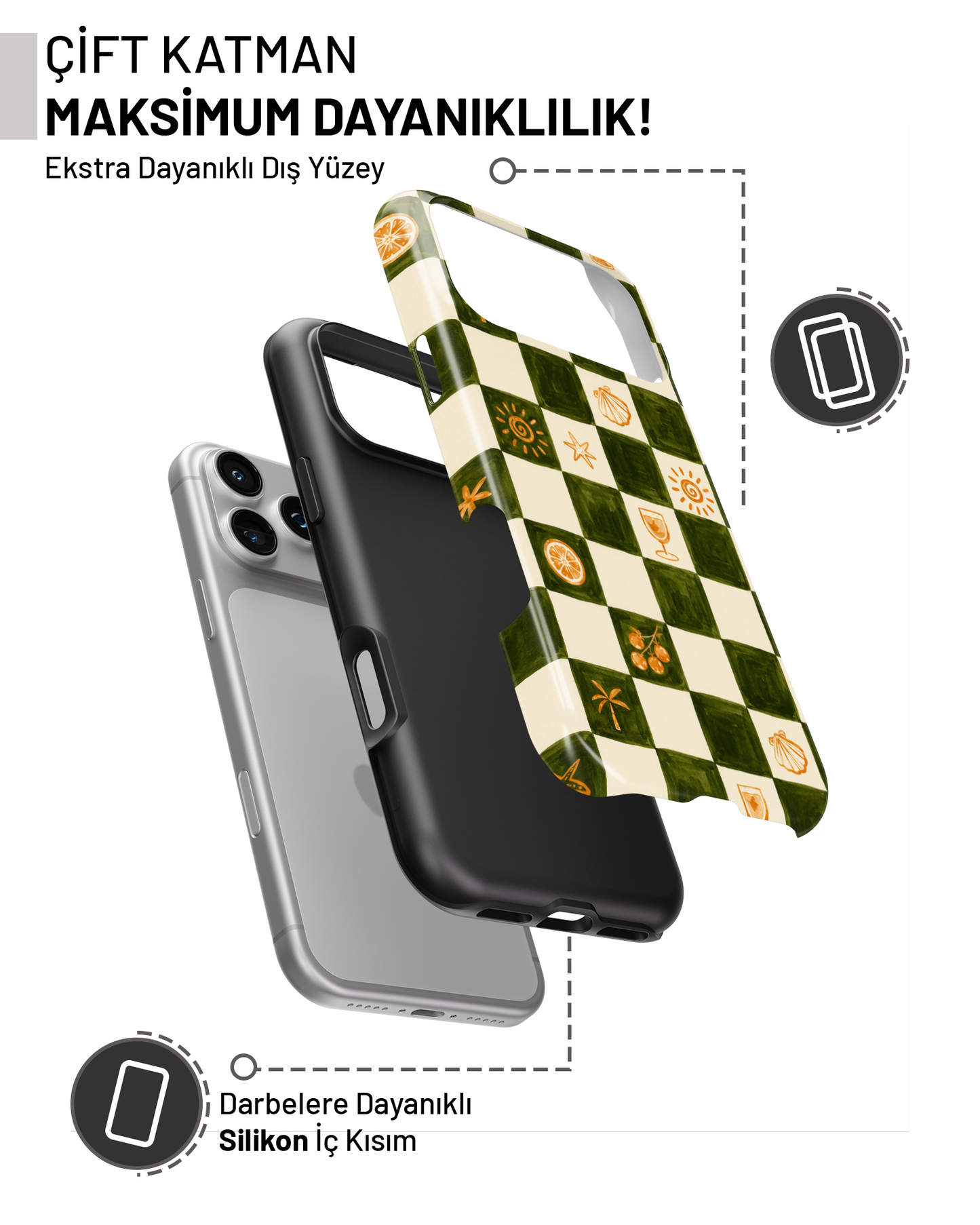 Summer Collection Olive Checker PROTECT Telefon Kılıfı