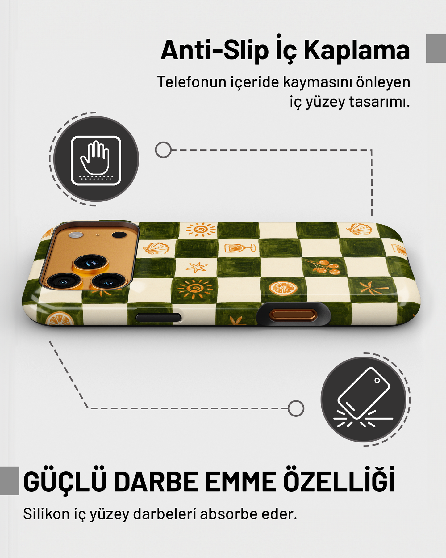 Summer Collection Olive Checker PROTECT Telefon Kılıfı