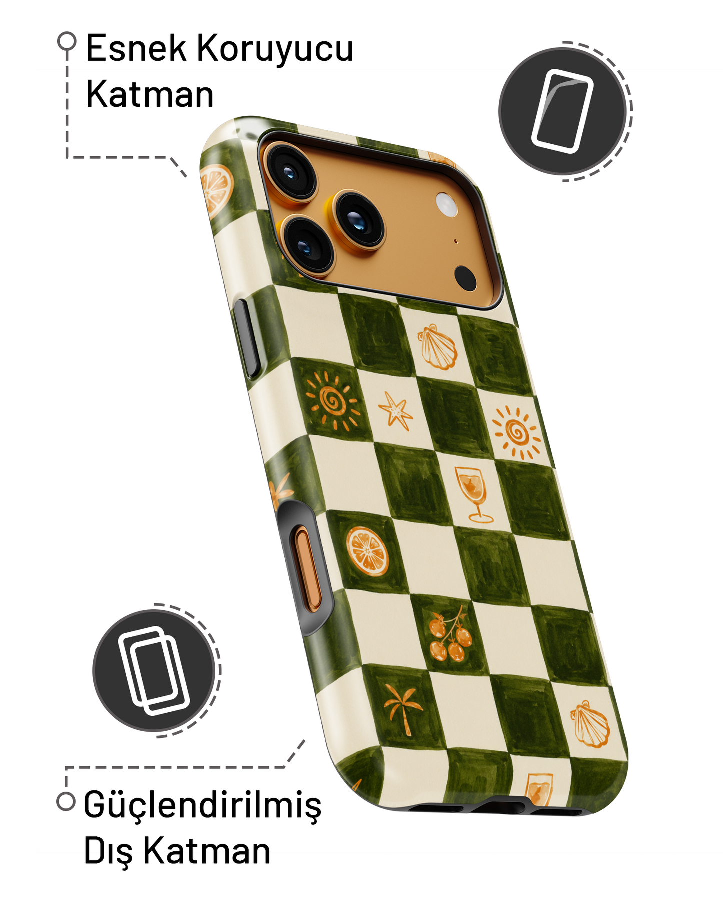 Summer Collection Olive Checker PROTECT Telefon Kılıfı